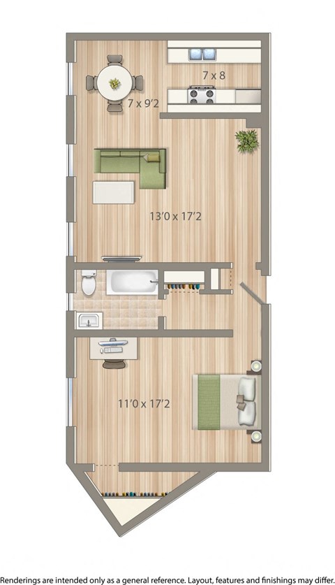 2800 woodley apartment one bedroom floor plan rendering in washington dc